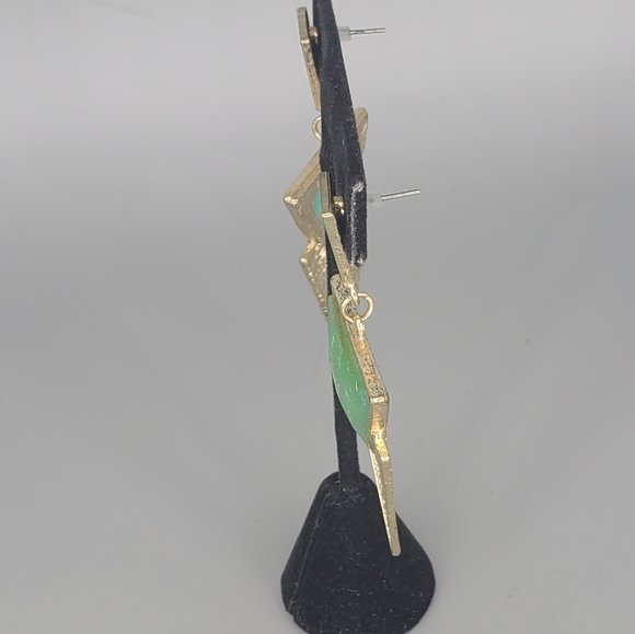 Goldtone Green Triangle Earrings, Goldtone Bangles and Goldtone Ring - Picture 4 of 12